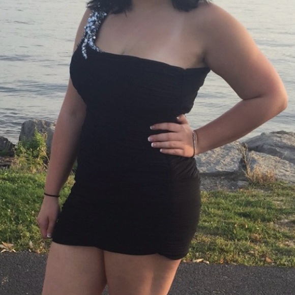 Fashion dress Black with Rhinestones one shoulder - Picture 5 of 5